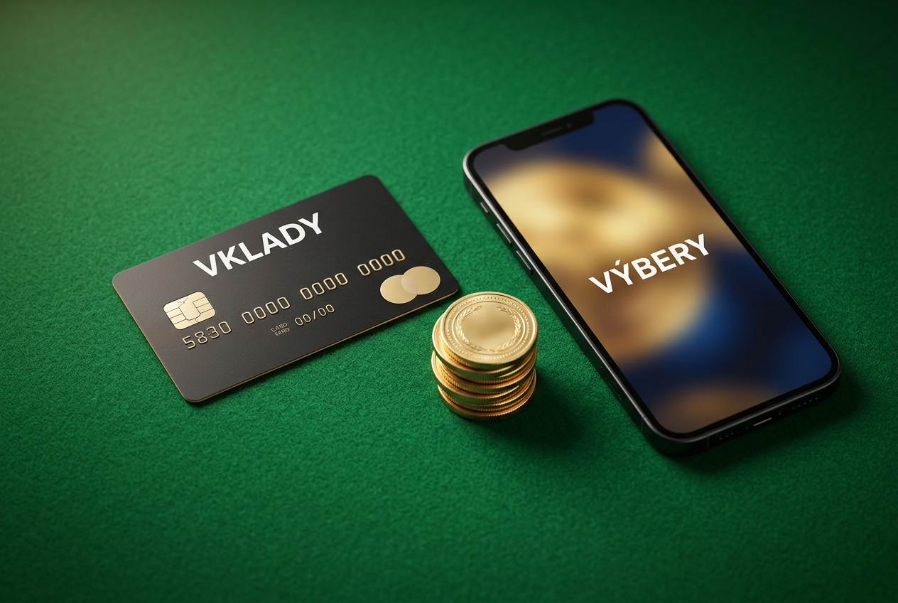 Platobná karta a smartfón na kasínovom plátne pre bezpečné vklady a výbery.